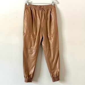 Zara Faux Leather Jogger Pants Brown Elastic Waist Women’s Size M